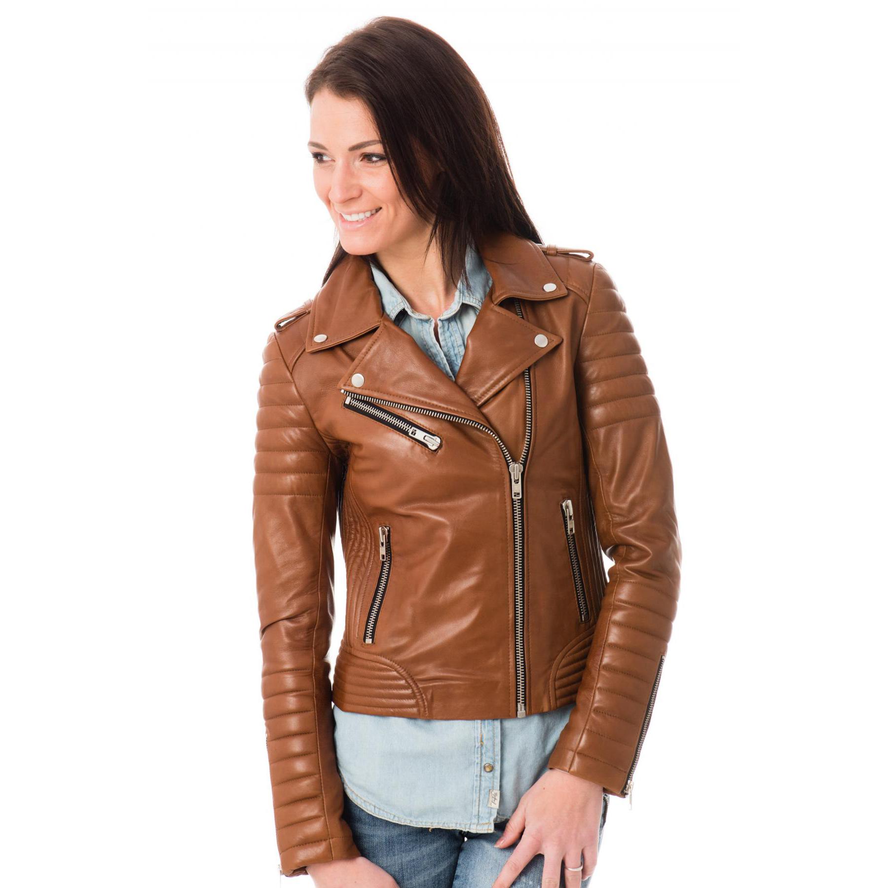 

SKINOUTFIT Women s 100% Genuine Lambskin Pure Leather Bomber Biker Jacket Tan Coat S дубильна кора