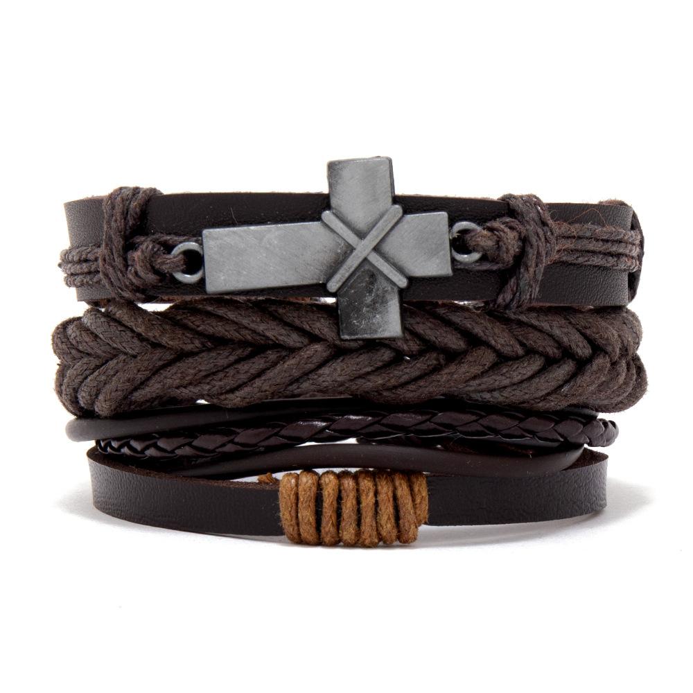 

Cross-border e-commerce men s braided bracelet combination set wholesale alloy accessories DIY bracelet one piece drop jewelry leather bracelet set