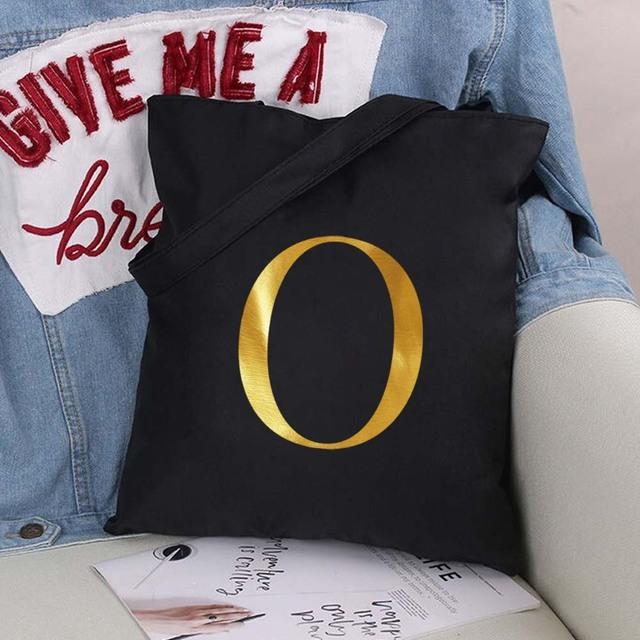 Damen Einkaufstaschen Eco Shopper Klassische Buchstaben Umhängetasche Mode Schwarz Druck Handtasche Canvas Tragetasche Einkaufstasche