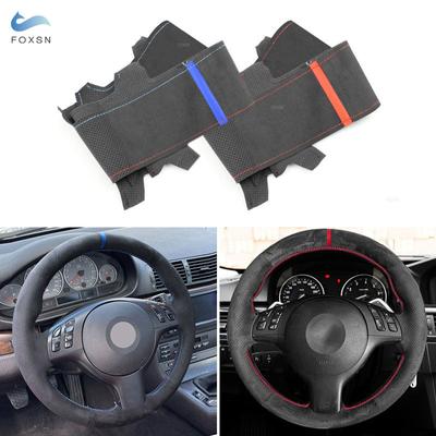 Capa de couro para volante de carro, camurça, guarnição para bmw m sport e46 coupe m3 e46 2000 - 2004 2005 2006 m5 e39 2000 2001 2002