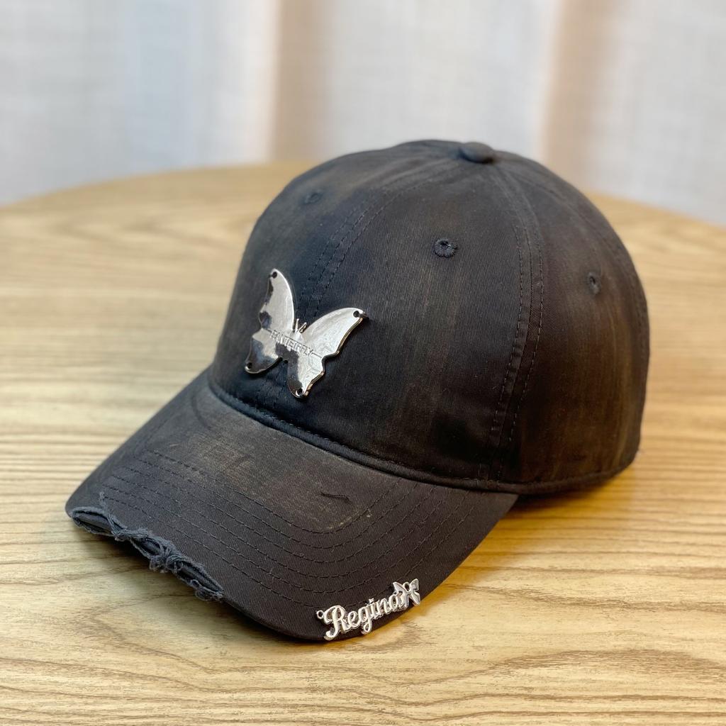 Hut mit Farbverlauf Mädchen Schmetterlingsdekoration Nische Schirmmütze Süß Cool Hot Girl Softtop Baseballkappe Großer Kopf Trendig