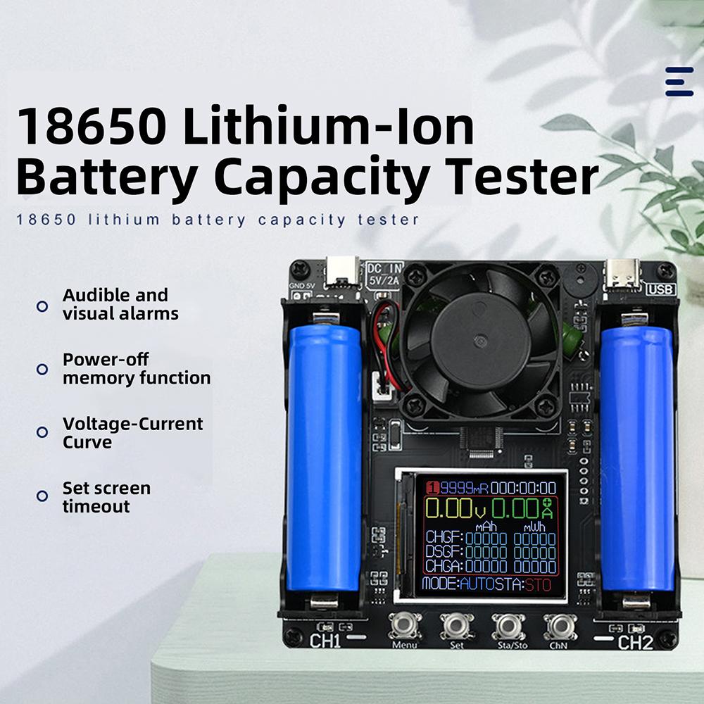 

Dual Channel 18650 Battery Capacity Tester With Auto Charge Discharge Function With Temperature Alarm for 18650 Battery