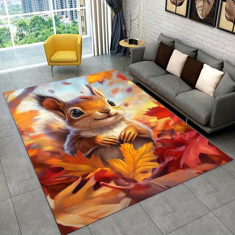 Autumn Squirrel Rug for Cozy Living Spaces - Fall Themed Carpets, Warm Home Decor, Seasonal Interior Design Ideas