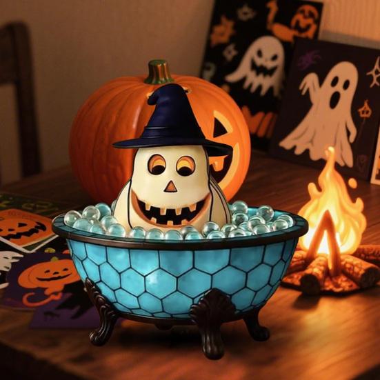 Halloween Ghost Bubble Bath Lamp Spooky Reading Book Cartoon Ghost Decorative Lamp Home Office Desktop Decoration