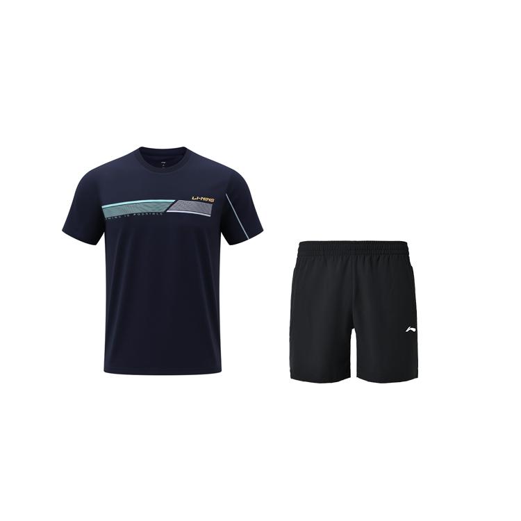 

Li-Ning Trendy Fashion Fitness Tennis Crew Neck Short Sleeve T-Shirt Versatile Durable Quick-Dry Shorts Casual Sports Set AHSW097-3+AKSU789 S