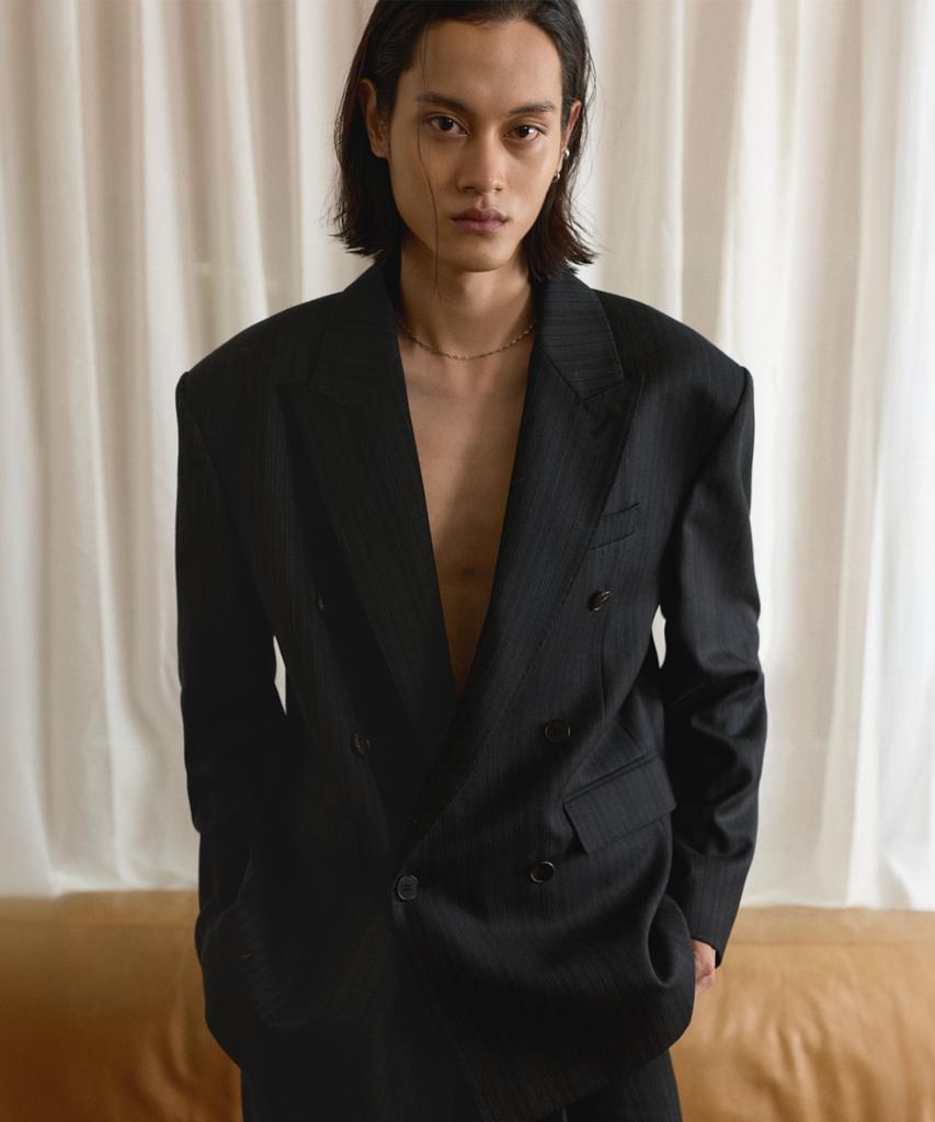 Lmood Seville Wool Stripe Double Blazer Black