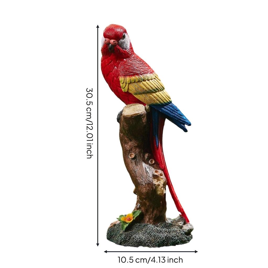Harz Papageienfigur Mehrfarbig auf Baumstumpf Statue Realistischer Dekorativer Vogel für Wohnzimmer