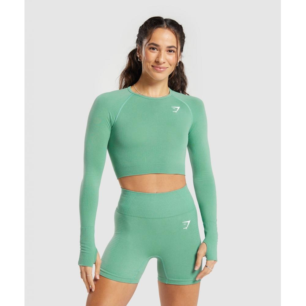 

GYMSHARK Vital Seamless 2.0 Укороченный топ Lagoon Green Marl B1A3D ECH4 XS