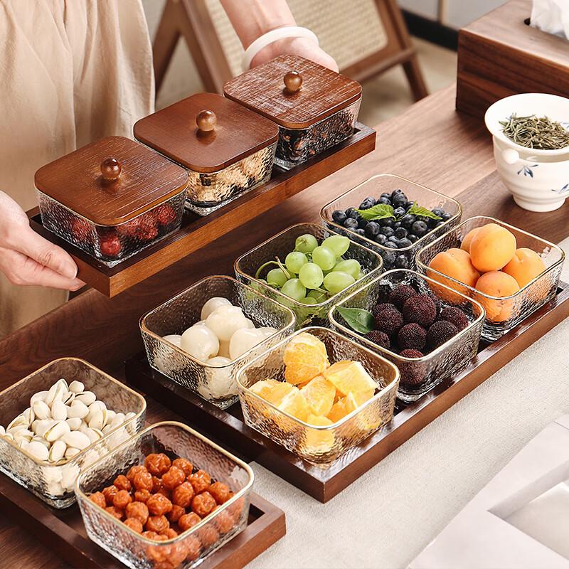 Chinese Style Glass Snack Platter with Lids