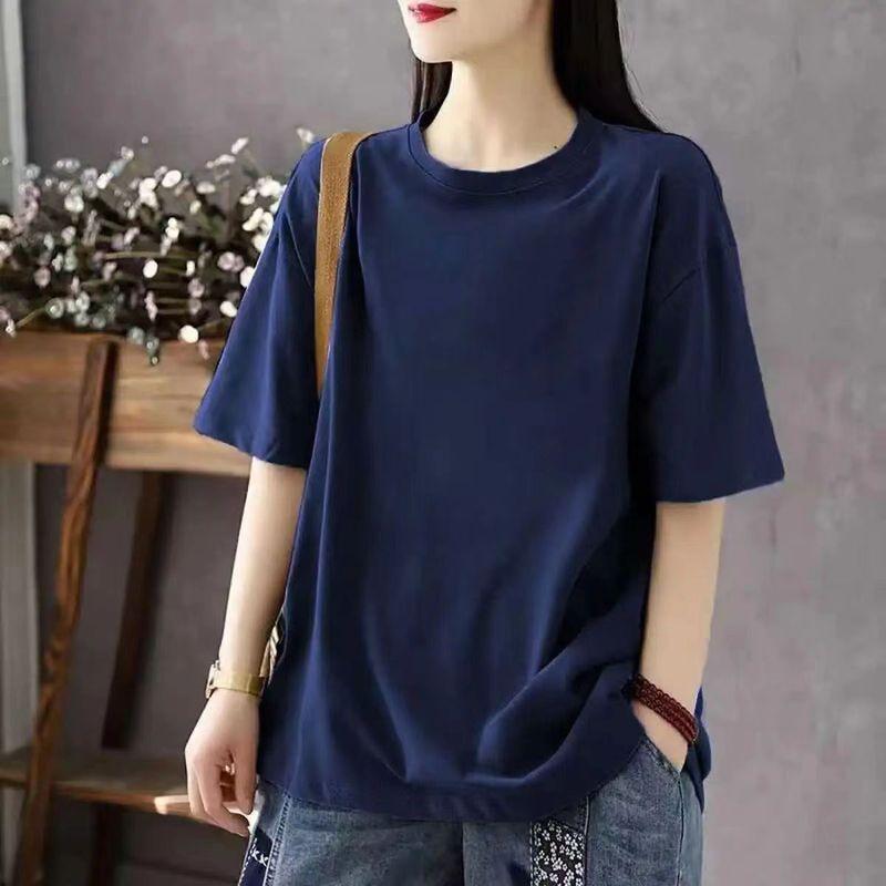 

Большая распродажа Обнаружение утечек Экспорт Экспорт 100% Чистый хлопок Модная футболка с коротким рукавом Женская Летняя Большого размера Большого размера Дамы Стройнящие Свободные топы Navy blue [paragraph pure color]] 2XL