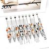 Rhinestone Writing Pen Beadable Pen, Glitter Plastic Beaded Halloween Pumpkin Ghost Skull DIY Set Gel Ink for Craft Making, School Office Supplies