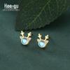 Higu E1015 S925 Silver Moonstone Antler Stud Earrings - New Christmas Trend, Mori Style