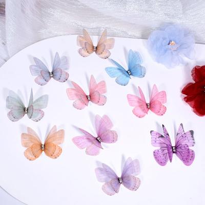 5cm 3D Organza Fabric Butterfly Appliques Double-layer Handmade Simulation Mesh Butterfly Patch Gauze Clothes Sewing Patch