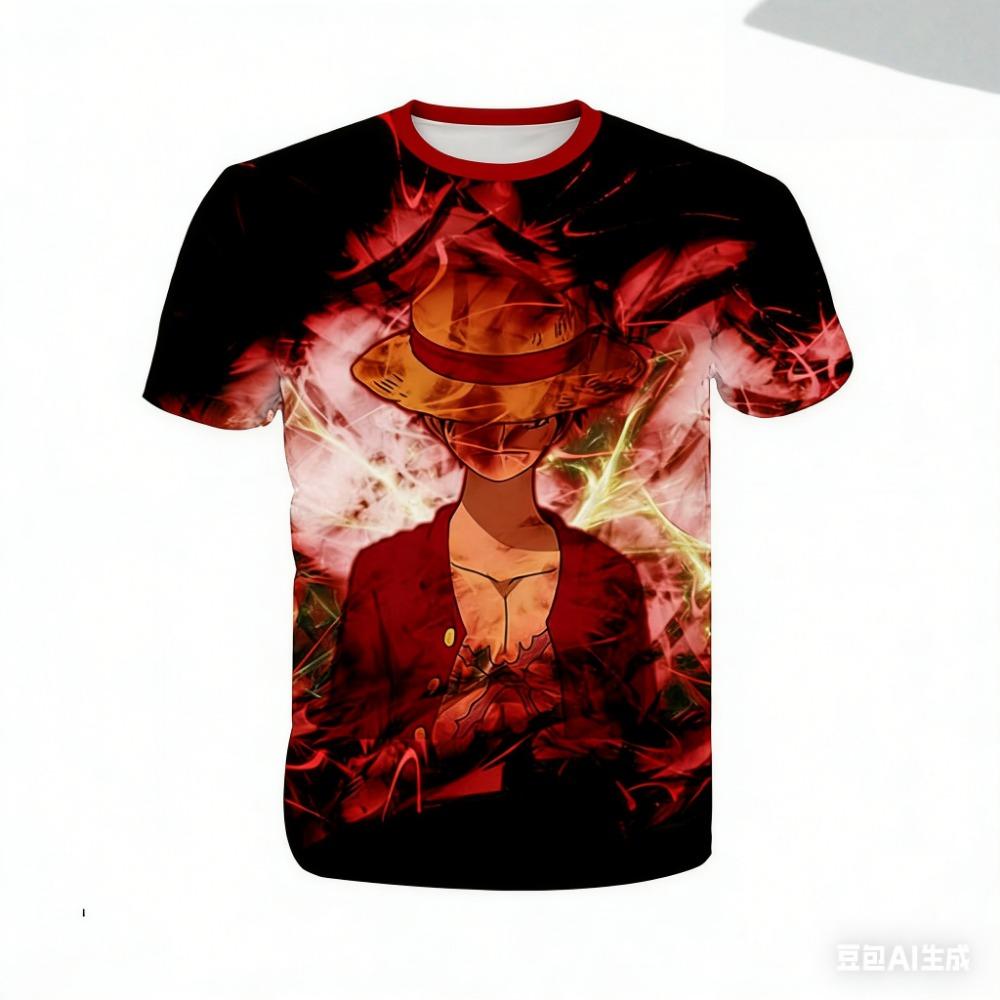 Załoga Słomkowego Kapelusza zbiera się! T-shirt z trójwymiarowym nadrukiem na całej powierzchni z wieloma postaciami - Oddychający i spersonalizowany top z gadżetami anime