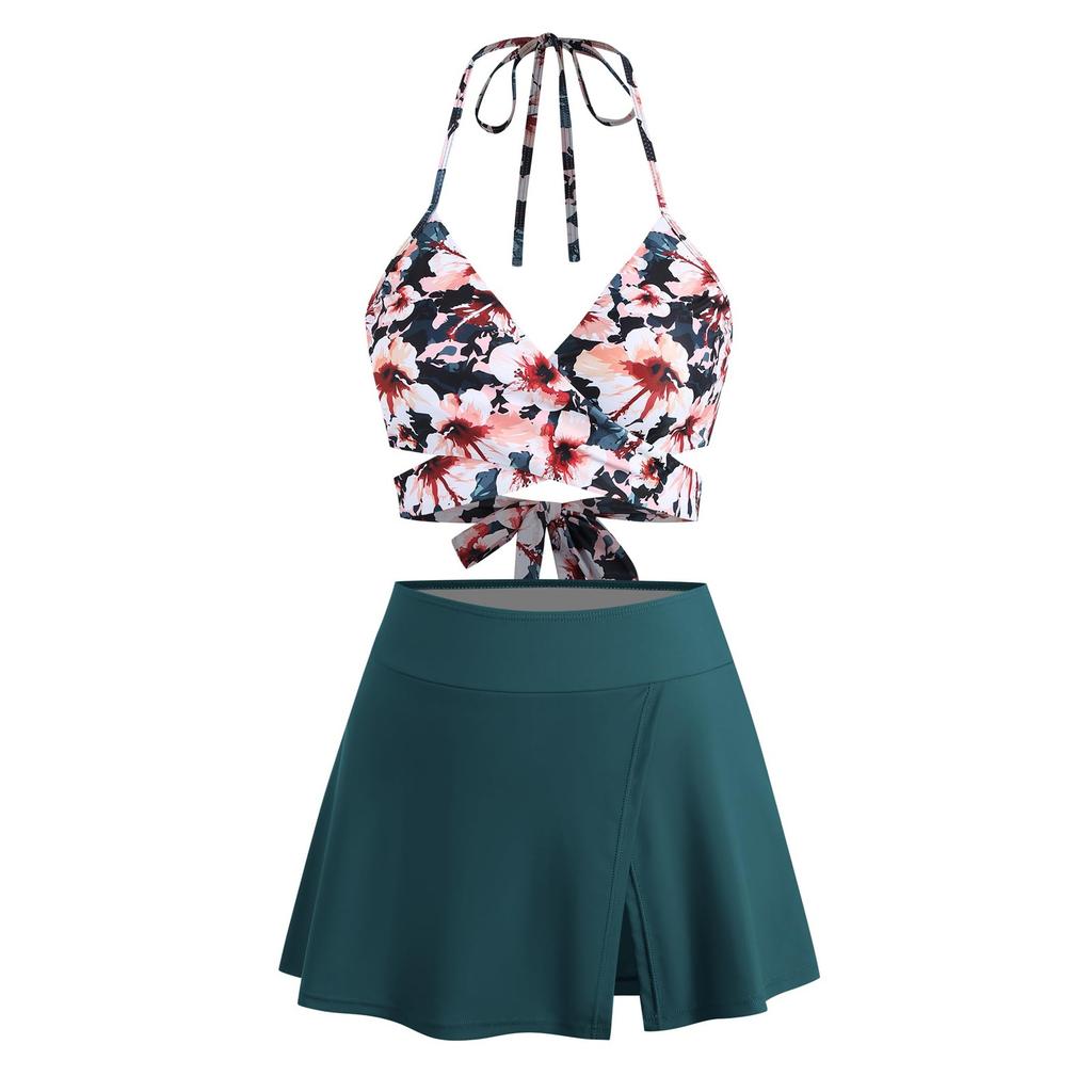 Women's Split High Waisted Strap Swimsuit With Chest Cushion Without Steel Support Swimsuit