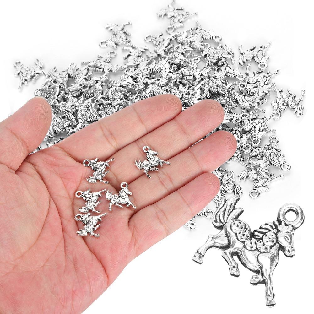 100pcs Vintage Alloy Pendant Silver Horse Keychain Pendant DIY Jewelry Supplies  Necklace Making
