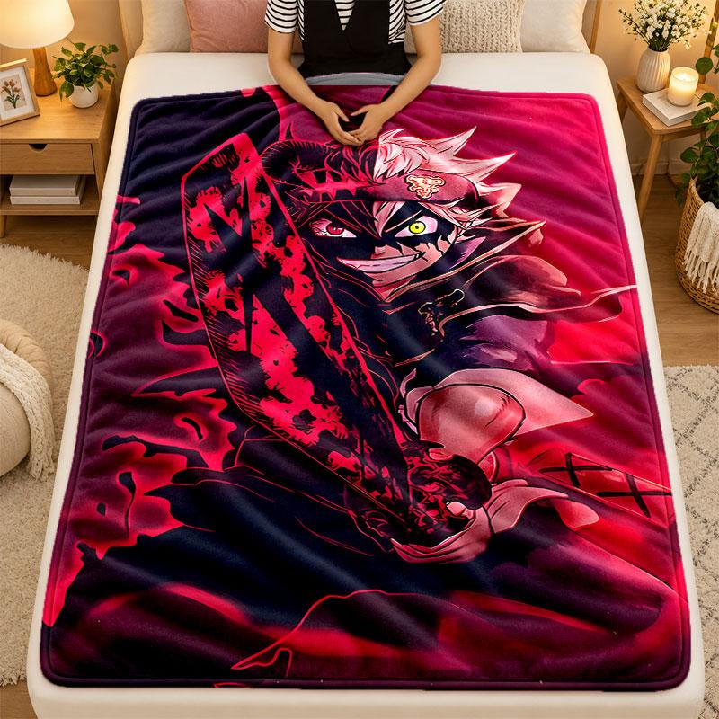 Flannel BlanketBlack Clover Warm Soft Throw Blanket for Indoor Sofa Bed Living Room Use