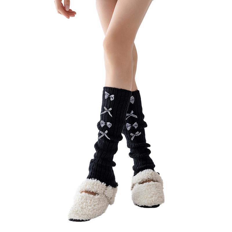 1 Par Meias de Malha Fashion à Prova de Frio Personalidade Versátil Fibras Acrílicas Meias com Laço de Borboleta Cano Alto