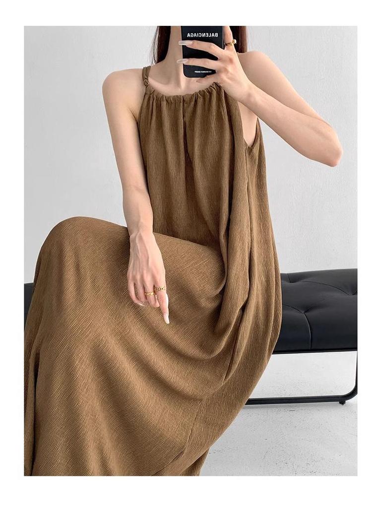 Petite French Purple Sling Dress for Women - 2025 Summer Loose Fit, Slimming, Temperament Style for Seaside Vacation.