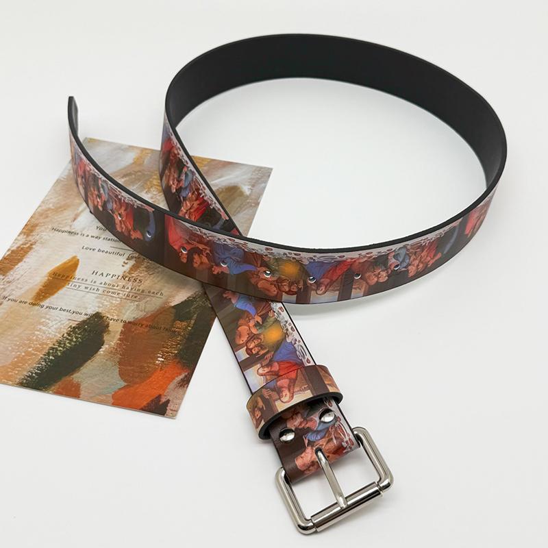Y2K Belt Faionable Printed Belt Last Supper Time Retro Belt For Men And Women Youth Pu Leather