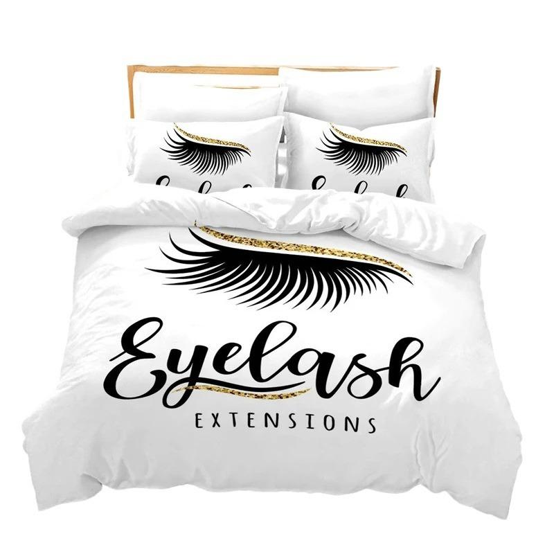 Hello Gorgeous Duvet Cover Rose Gold Shiny Eyelashes Makeup Charming Girl Fashion Bedding Three-piece Set