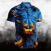 Men's Casual Short Sleeve Halloween Print Open Sleeve Shirt for Costume Parties and Casual Outings