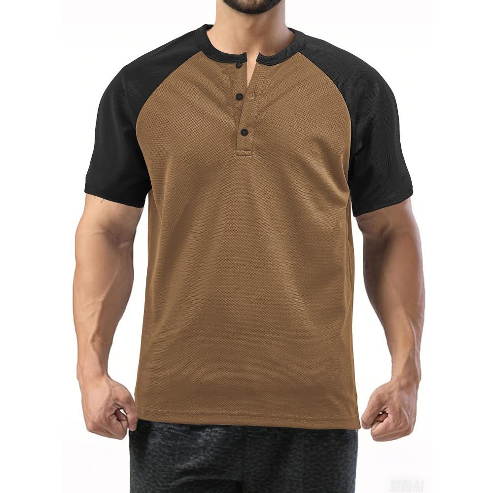 

Men s Summer New Style Sportive Casual Polo Shirt Fashionably Loose Color-Plaid Short Sleeve Henry Shirt 2XL верблюд