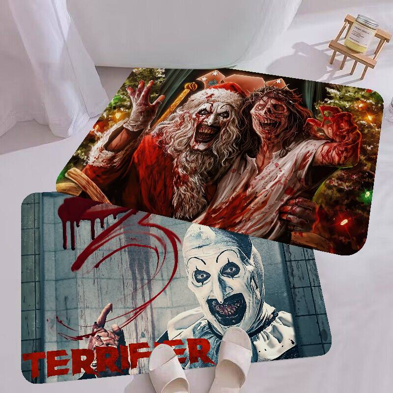 T-Terrifier 3 Clown d'Horreur Film Paillasson d'Entrée Lavable Antidérapant Tapis pour Salon Canapé Fauteuils Espace Cuisine Paillasson d'Accueil