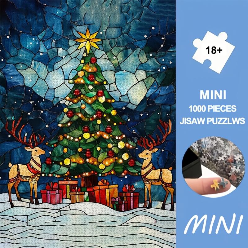Halloween| Christmas|1000pcs Mini Jigsaw Puzzle Stained Glass Xmas Tree, Deer And Festive Gift Boxes Suitable for Living Room Display Holiday Gift | P