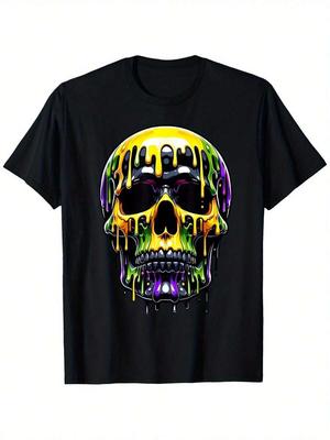 Skulls MaJIANi Gras Dripping Paint Unisex T-Shirt, For Boys Fashion  Bottoming Shirt Breathable