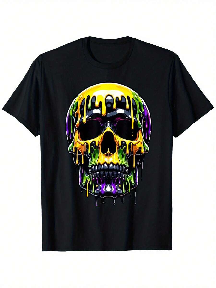 

Skulls MaQINGi Gras Dripping Paint Unisex T-Shirt, For Boys Fashion Bottoming Shirt Breathable L