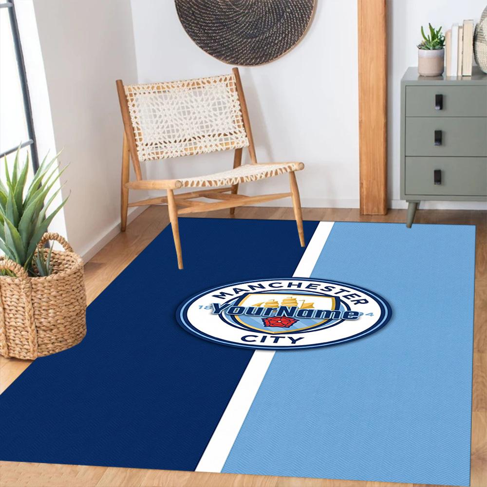 Manchester City Personalized Text Area Rug Perfect for Balcony Playrooms Study Room Kitchen Antislip Carpet Decorate Offices Gift for Festivals