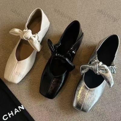 2025 Neue Sommer Schleifen Ballerinas Damen Weiche Sohle Leichtgewicht Slip-on Mary Jane Schuhe Bequeme Eckige Zehenpartie Freizeitschuhe