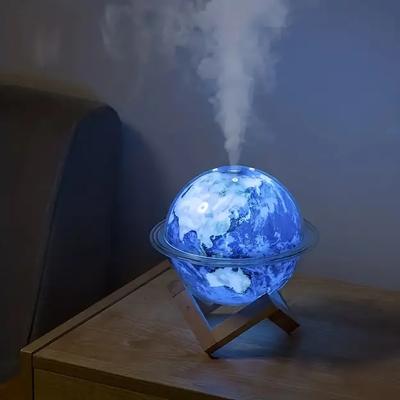 Creative Planet USB Humidifier with Colorful LED Lights,330ml Aromatherapy Diffuser,Silent Desktop Decor Wooden Base,USB Powered