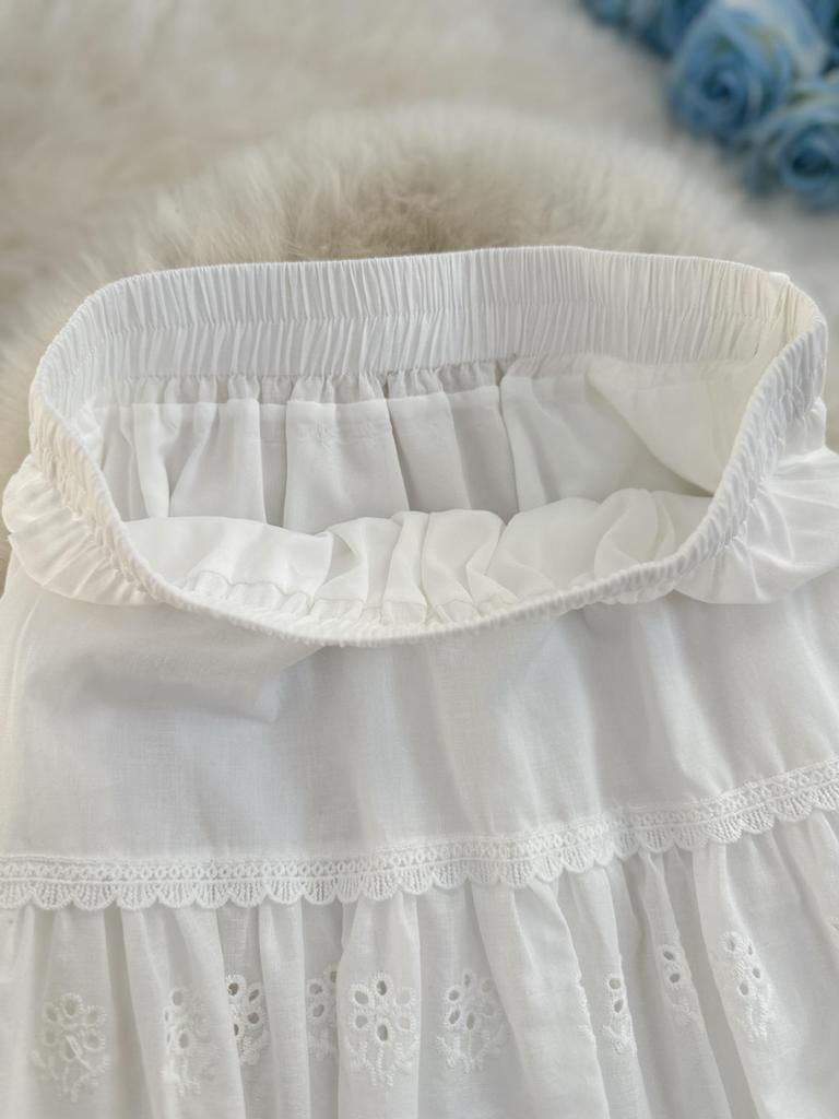 Spring/Summer A-Line Midi Skirt with Cross-Border Japanese & Korean Hollow Embroidery Design