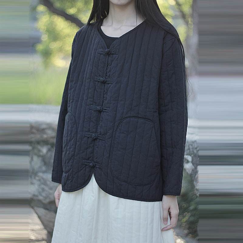 

Johnature женские парки на пуговицах в китайском стиле с v-образным вырезом и длинными рукавами, однотонные зимние пальто, женские парки в стиле пэчворк с карманами One size чёрный