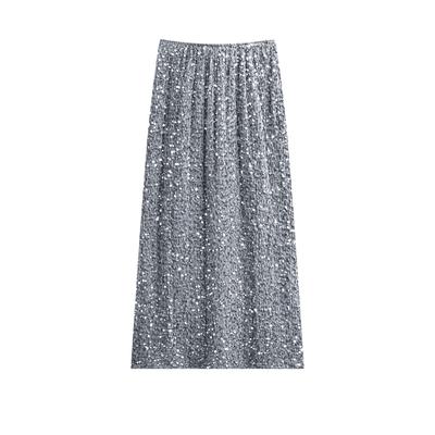 Jupe buste printemps nouvelle jupe à paillettes en velours doré jupe hanche fendue fourche droite taille haute jupe longue française en forme de A