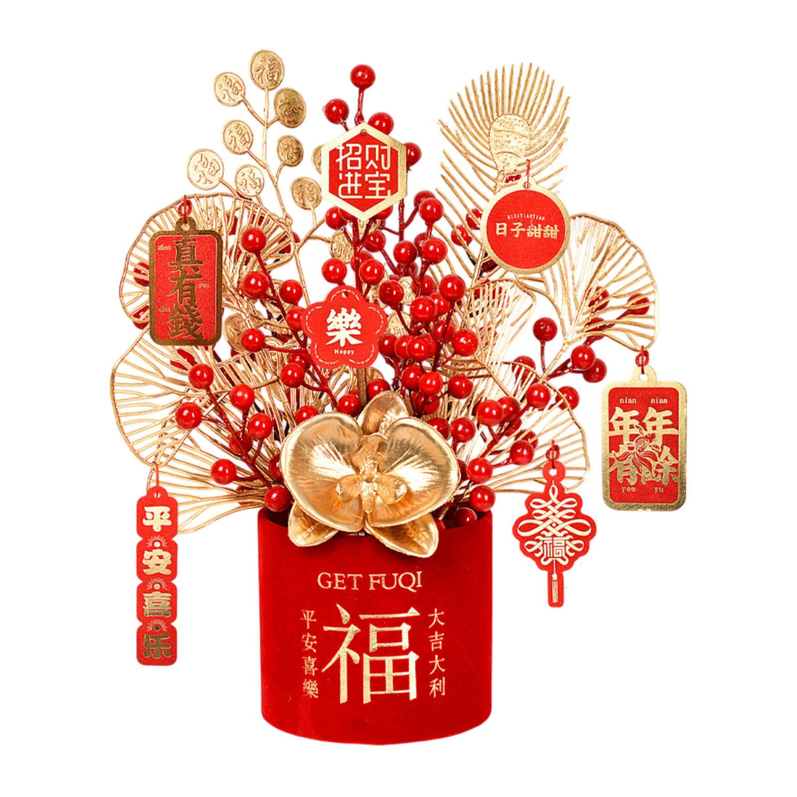 

2025 Chinese New Year Decoration Desktop Ornament Fake Flower Bucket Photo Prop Spring Festival Gift for Living Room Table