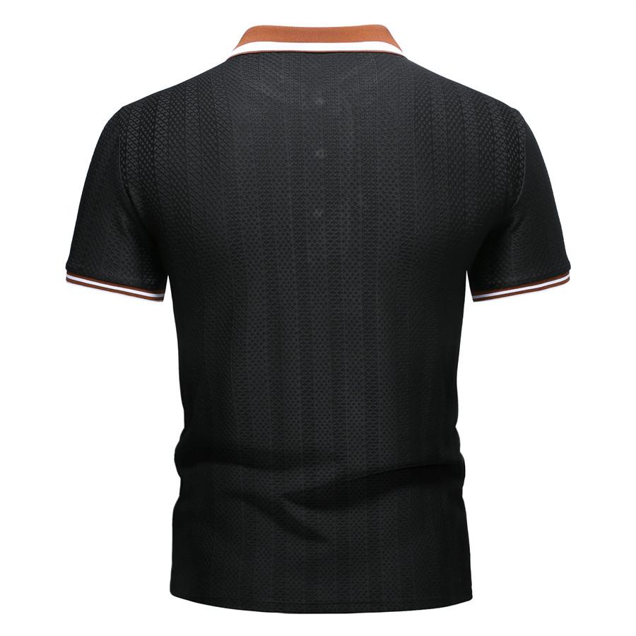 Summer Men's Slim Fit Polo Shirt Contrast Placket Letter Print Casual Texture Short Sleeve Fashionable Men's Top