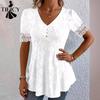Camicette e camicie con scollo a V a maniche corte con stampa tinta unita primavera estate casual alla moda da donna
