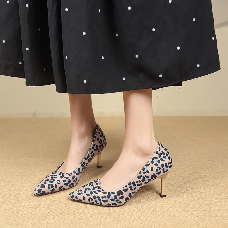 Leopard print high heels women's new early spring pointed thin heels sexy light mouth temperament fashion shoes