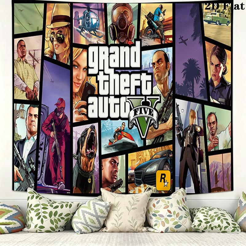 Gta Wall Tapestry Aesthetic Wall Hanging Printed Fabric Blanket Decorative Tapestries for Bedroom Living Room Home Decor