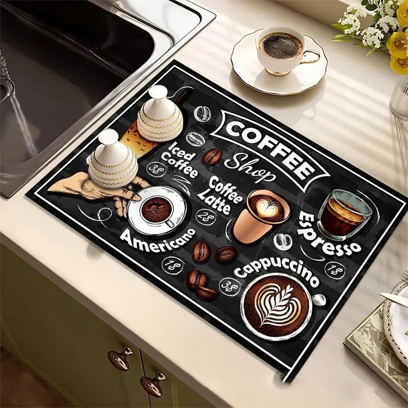 1ks Gumová sušicí podložka s retro kávovým nádobím Pro kavárny Restaurace Kuchyň Kobercové nádobí Odolné Diatom Mud Stolní podložka Pet Mat Coffee