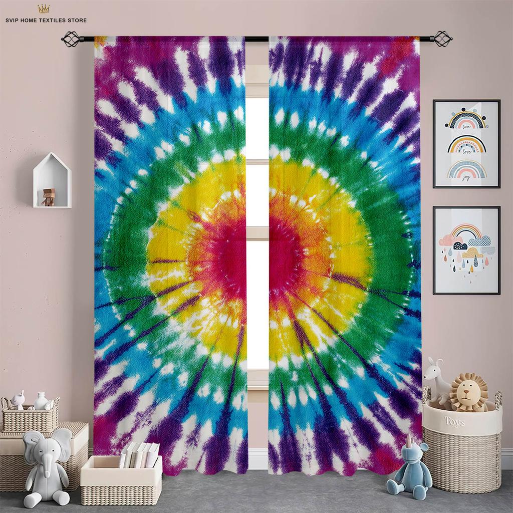 Rainbow Color Stripes Curtains for Boys and Girls, Three-Dimensional Printing Curtains, Kitchen and Living Room Decoration