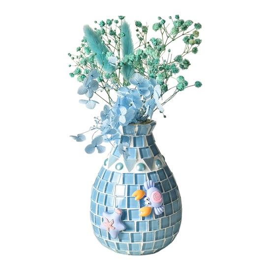 1 Set Handmade Mosaic Vase Kit with Wooden Vase Mosaic Tiles Tools Kids Adults Beginner Handcrafted