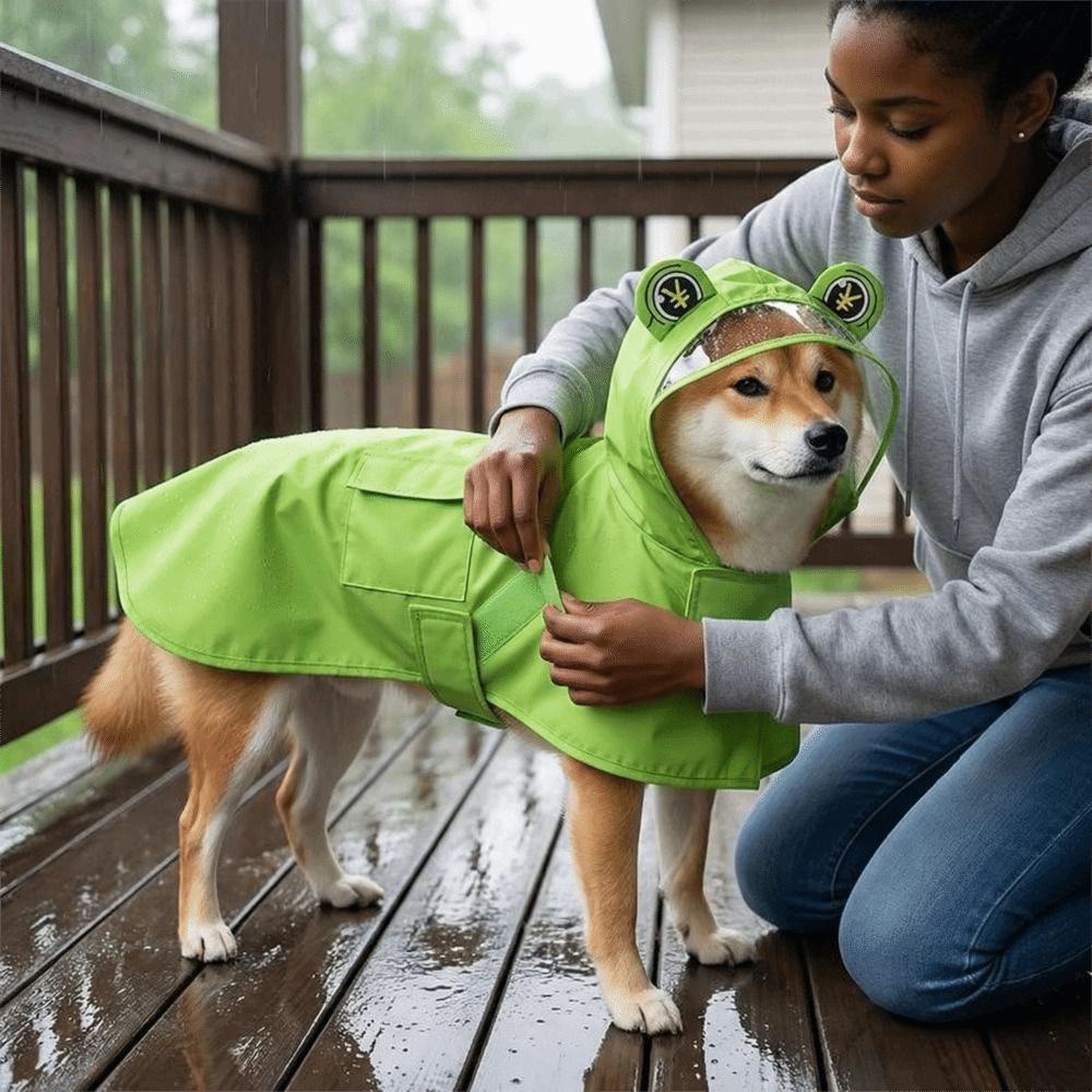 Hooded Design Pet Rain Cloak Dirt-Resistant Frog Pet Poncho Fashion Dog Rain Jumpsuit  Large Dogs