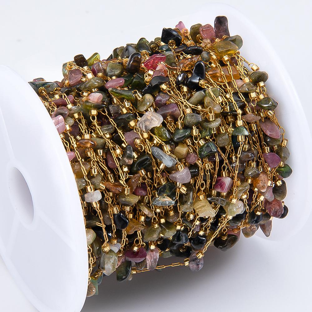 2Meters 1Meter Irregular Stone Stainless Steel Chain Mixed Natural Stones Necklace Bracelet Accessories for Jewelry Making DIY