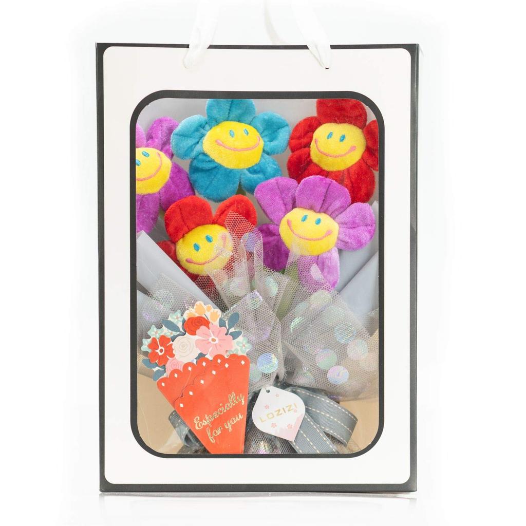 LOZIZI Smile Flower Plush Bouquet, Korean Artificial Never-Wilting Flowers, Gift for Birthday, Anniversary & Get Well, with Message Card, Purple