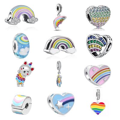Nový 925 Silver Fit Original Fasion Náramek Náhrdelník Dámský Přívěšek Visací Evropa Láska Duhová Glaze Charms Klipové korálky
