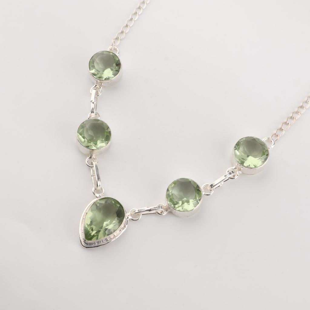 Green Amethyst Gemstone Silver Handmade Necklace16-18" 925 Sterling Silver Women Jewelry Gift For Birthday RN-3-14